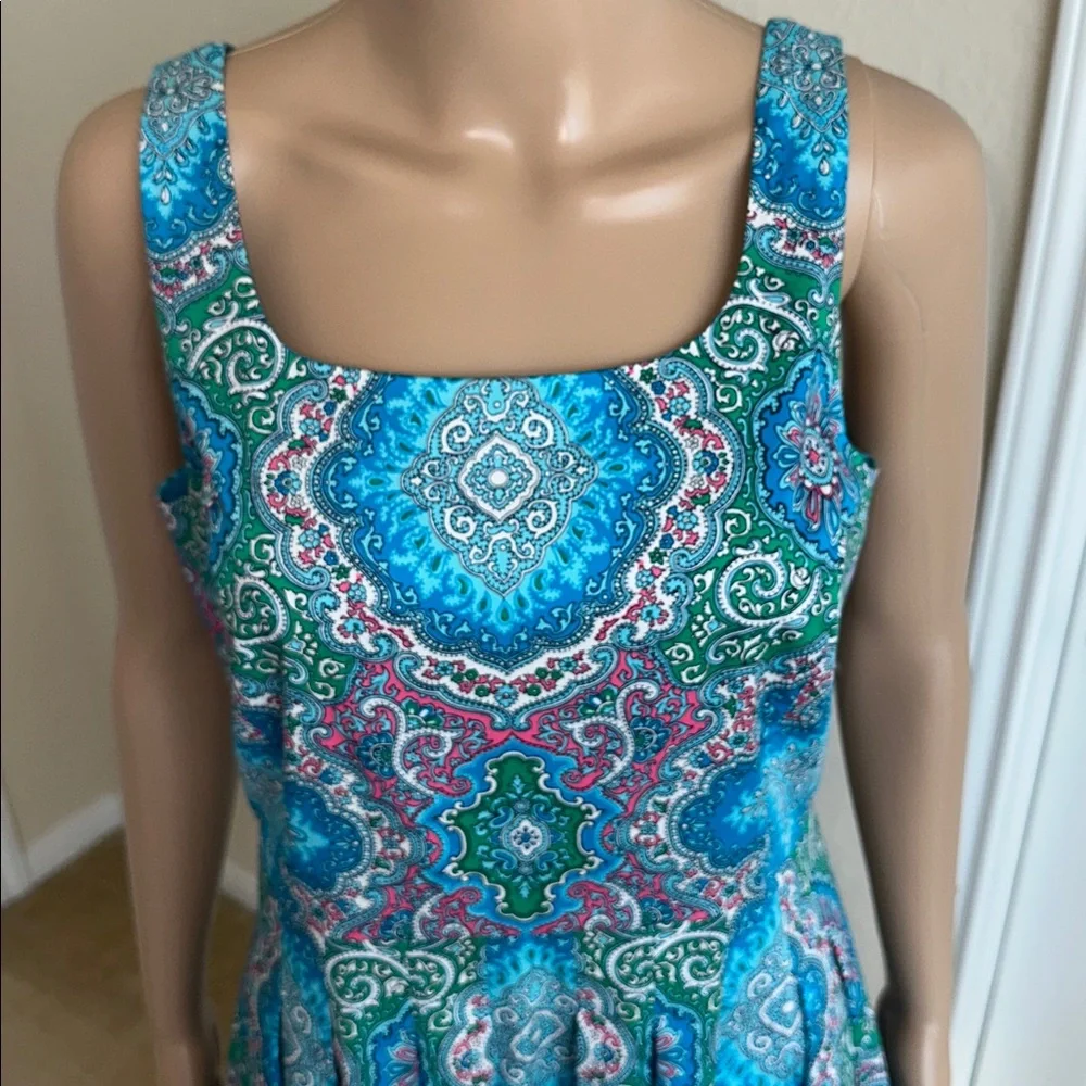 NWT  TALBOT Vibrant Blue and Green Paisley Midi Dress Size 6P - Picture 5 of 12
